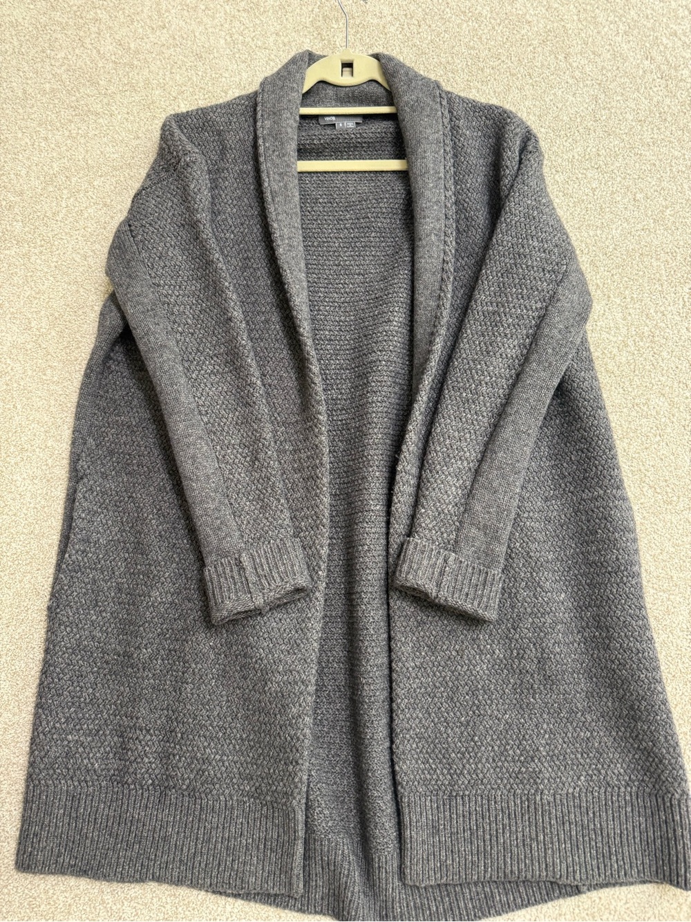 Vince Charcoal Gray Open-Front Shawl Collar Cardigan